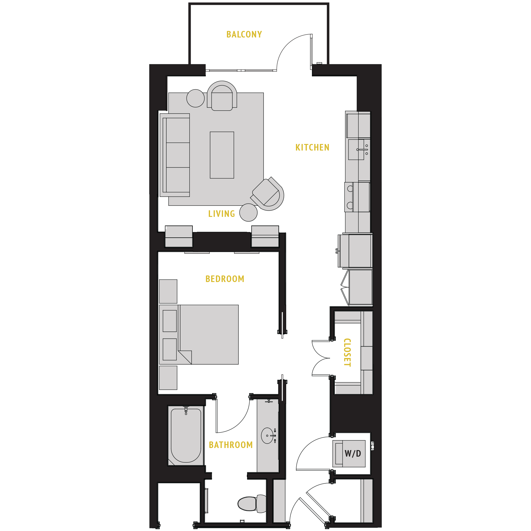 Floor plan for 1 bed, 1 bath, 739 sqft